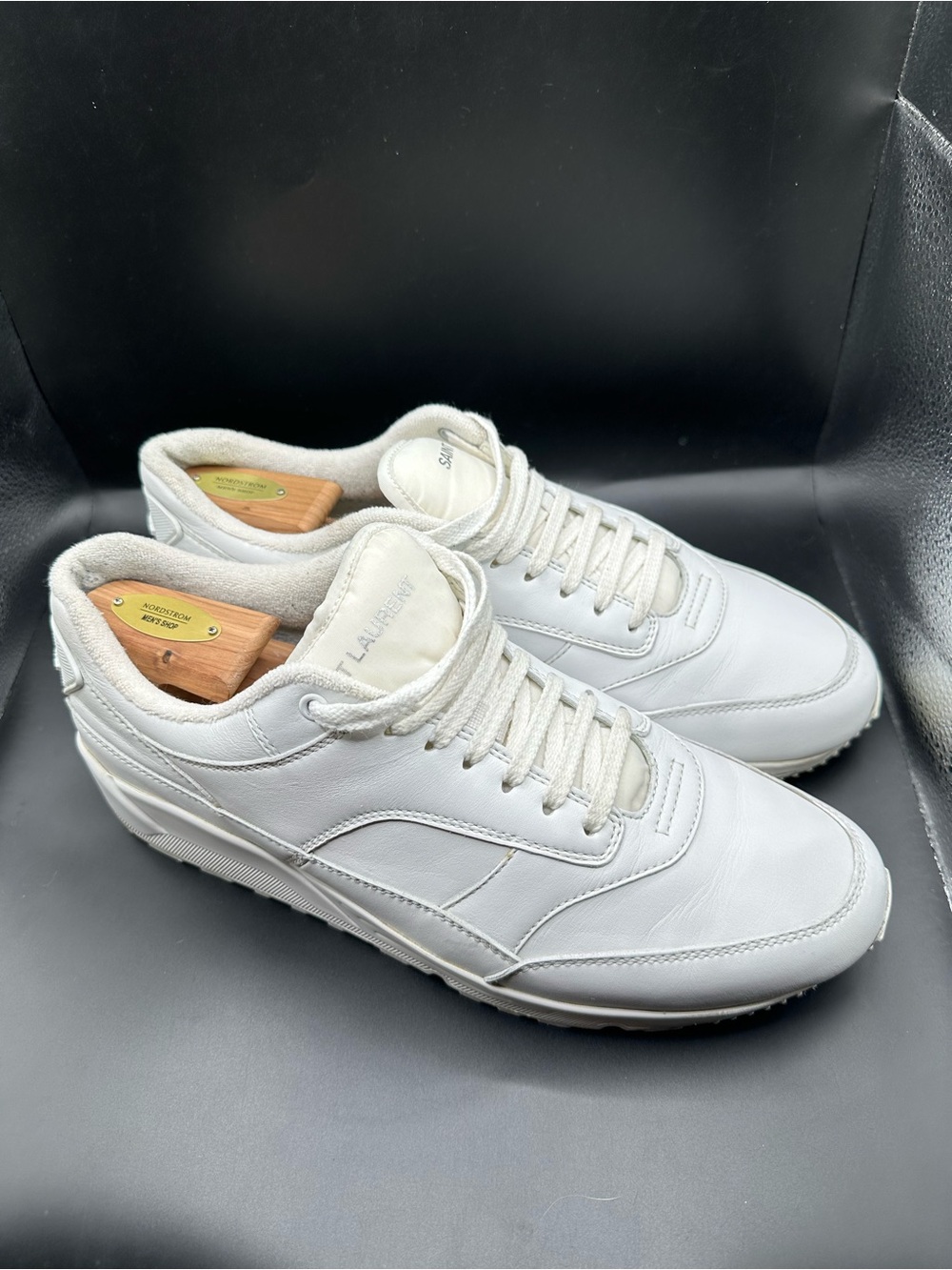Saint Laurent White Leather Low-Top Sneakers EU45 EUC